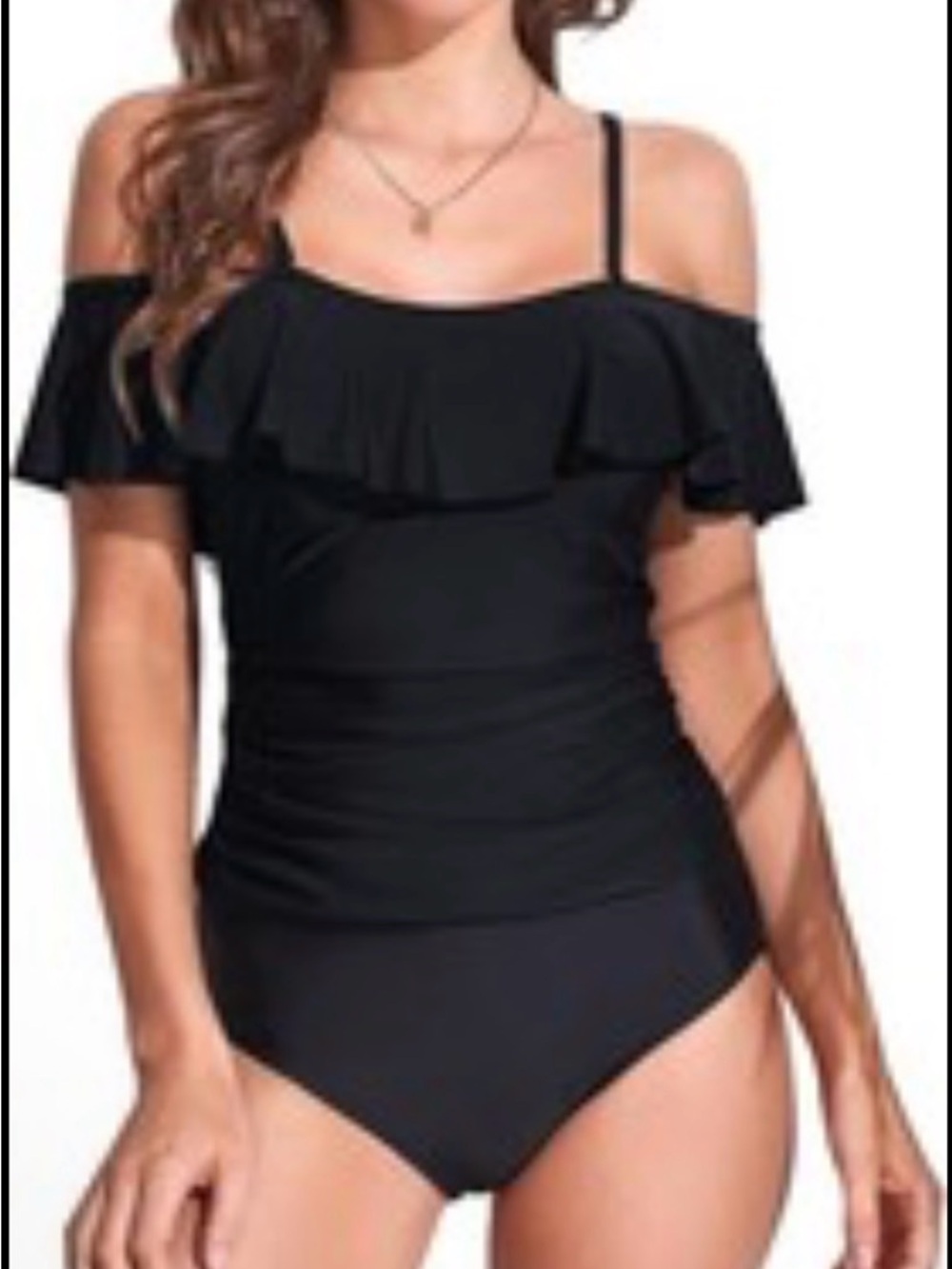 City Chic Seville UW SWIM TOP Black Off-Shoulder Ruffle NWT 14